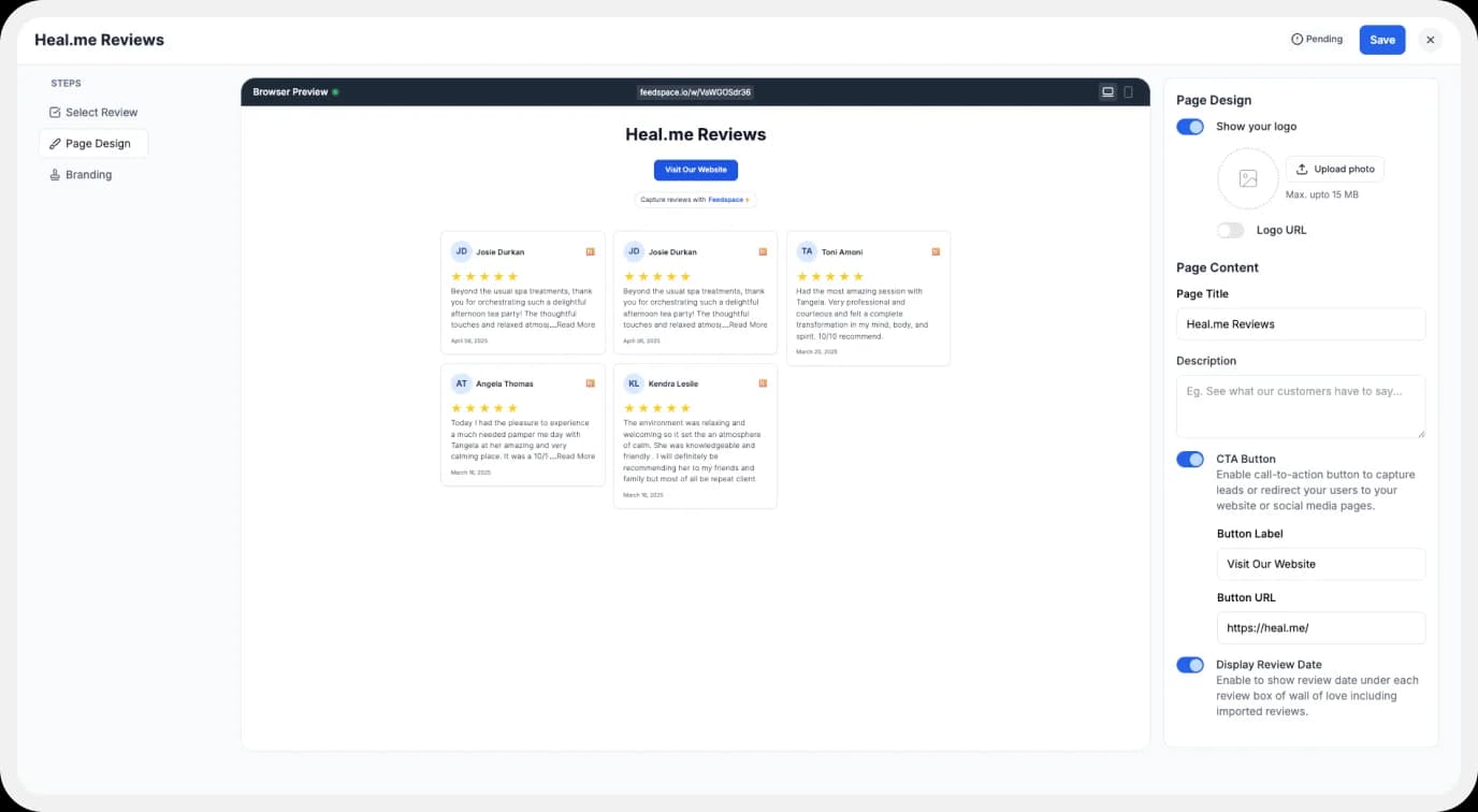 Display settings for customizing Wall of Love