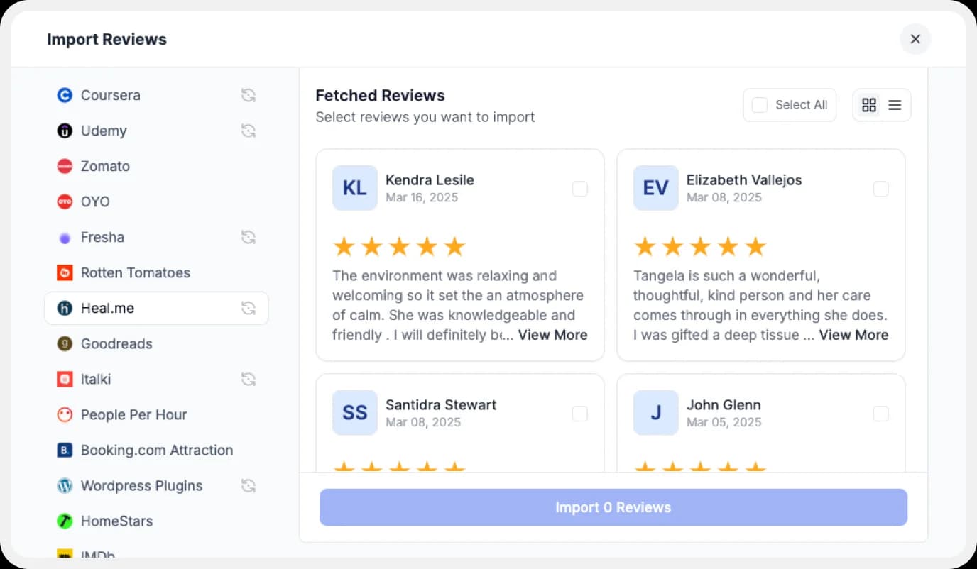 Import Heal.me reviews into Feedspace