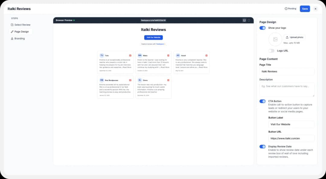 Customization for the feature of Wall of Love