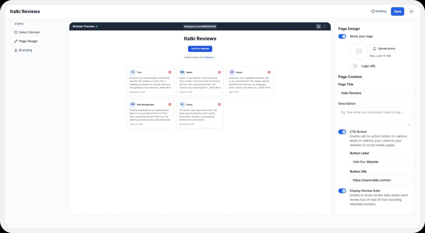 Customization for the feature of Wall of Love