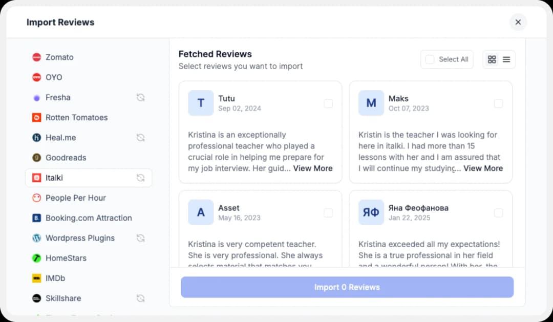 Completing Import Italki reviews into the Feedspace