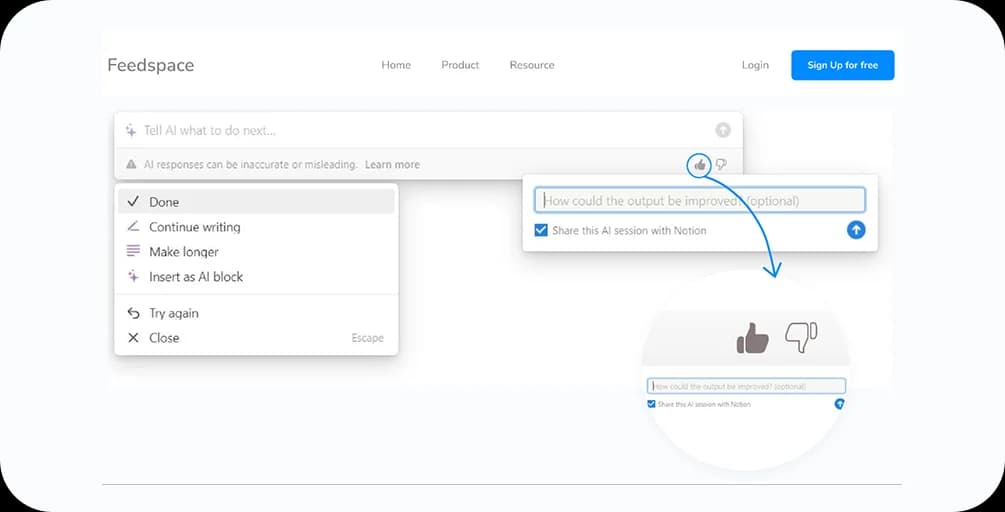 Notion in-app feedback from users