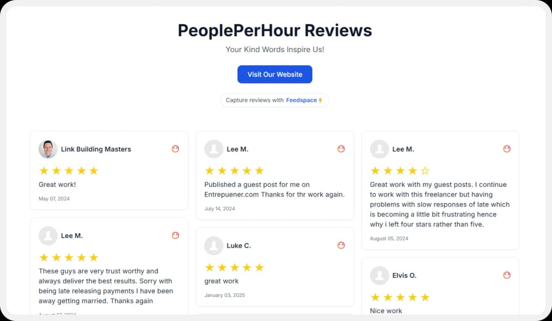 Create a Wall of Love using PeoplePerHour reviews