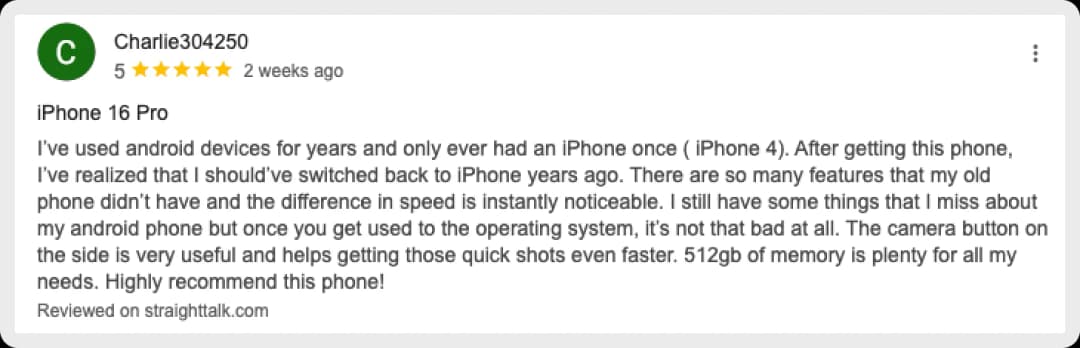 Charlie304250's review of the iPhone 16 Pro