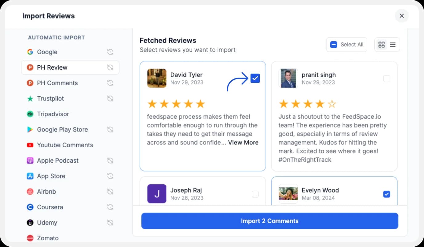 Select the Product Hunt Reviews to Add