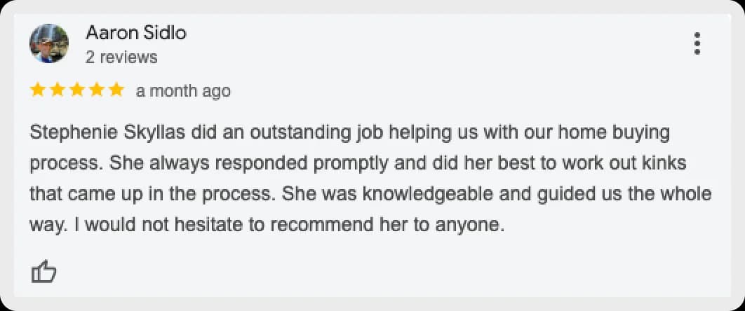 Positive review of realtor service by Aaron Sidlo