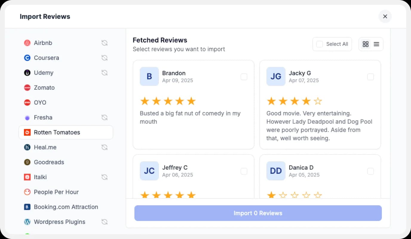 Importing Rotten Tomatoes reviews to Feedspace
