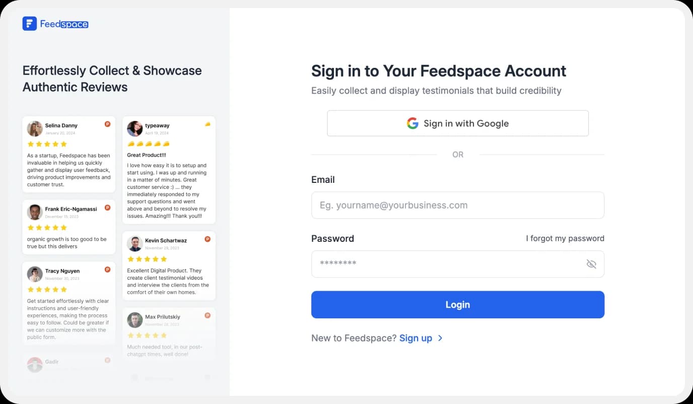 Feedspace Sign-Up Window for Creating an Account