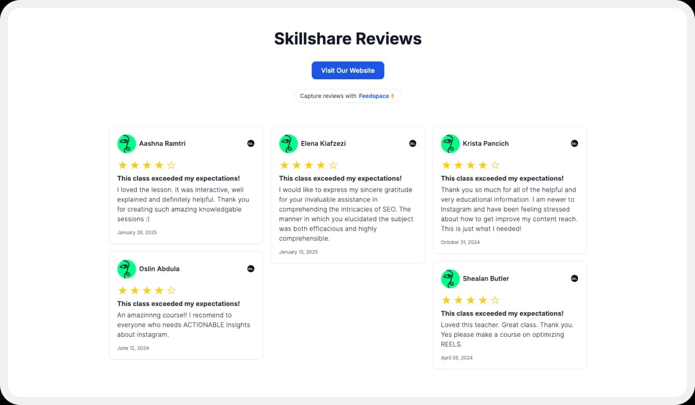 Creating Wall of Love to embed Skillshare reviews on your website