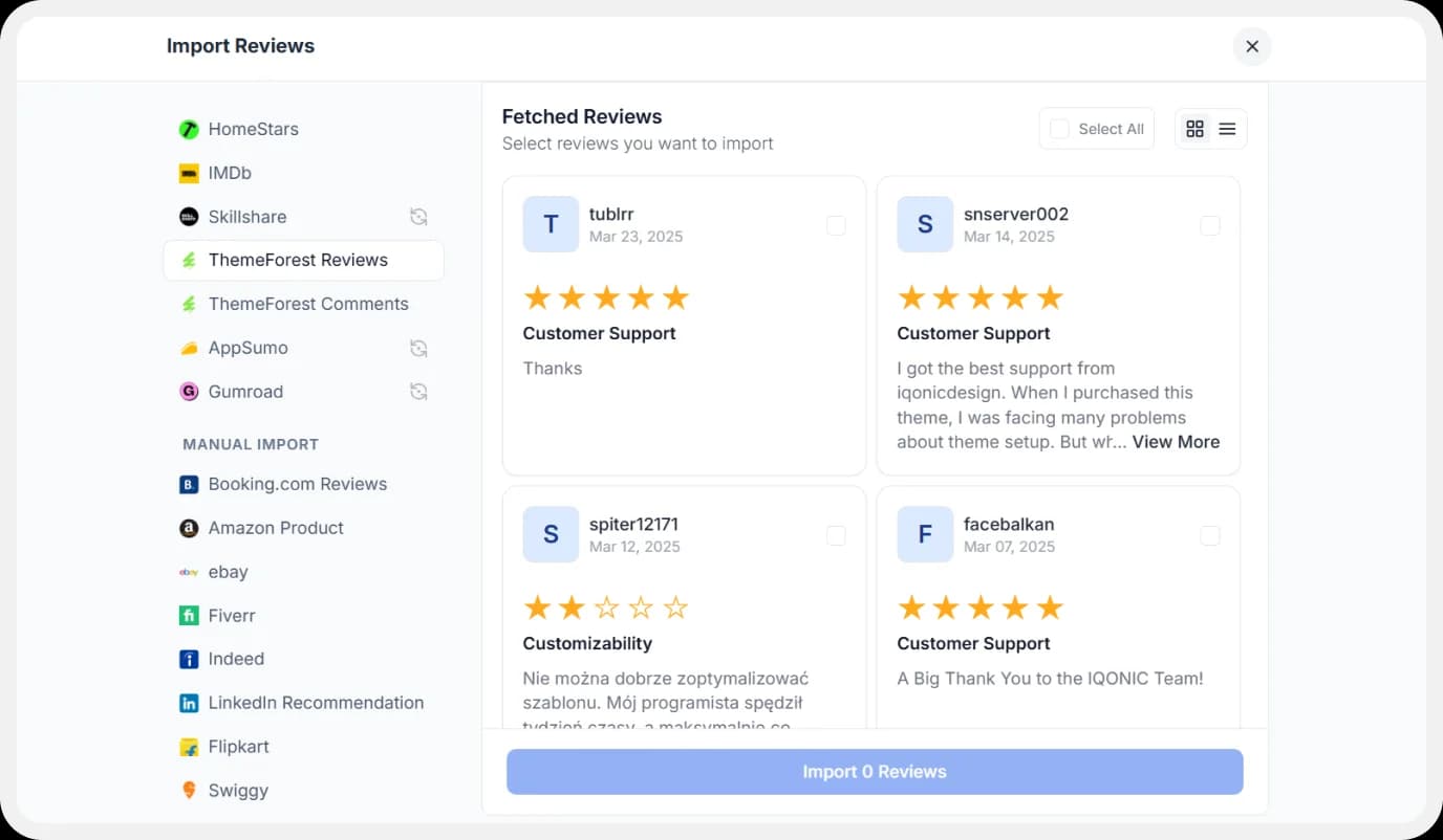 Import Themeforest reviews into Feedspace platform