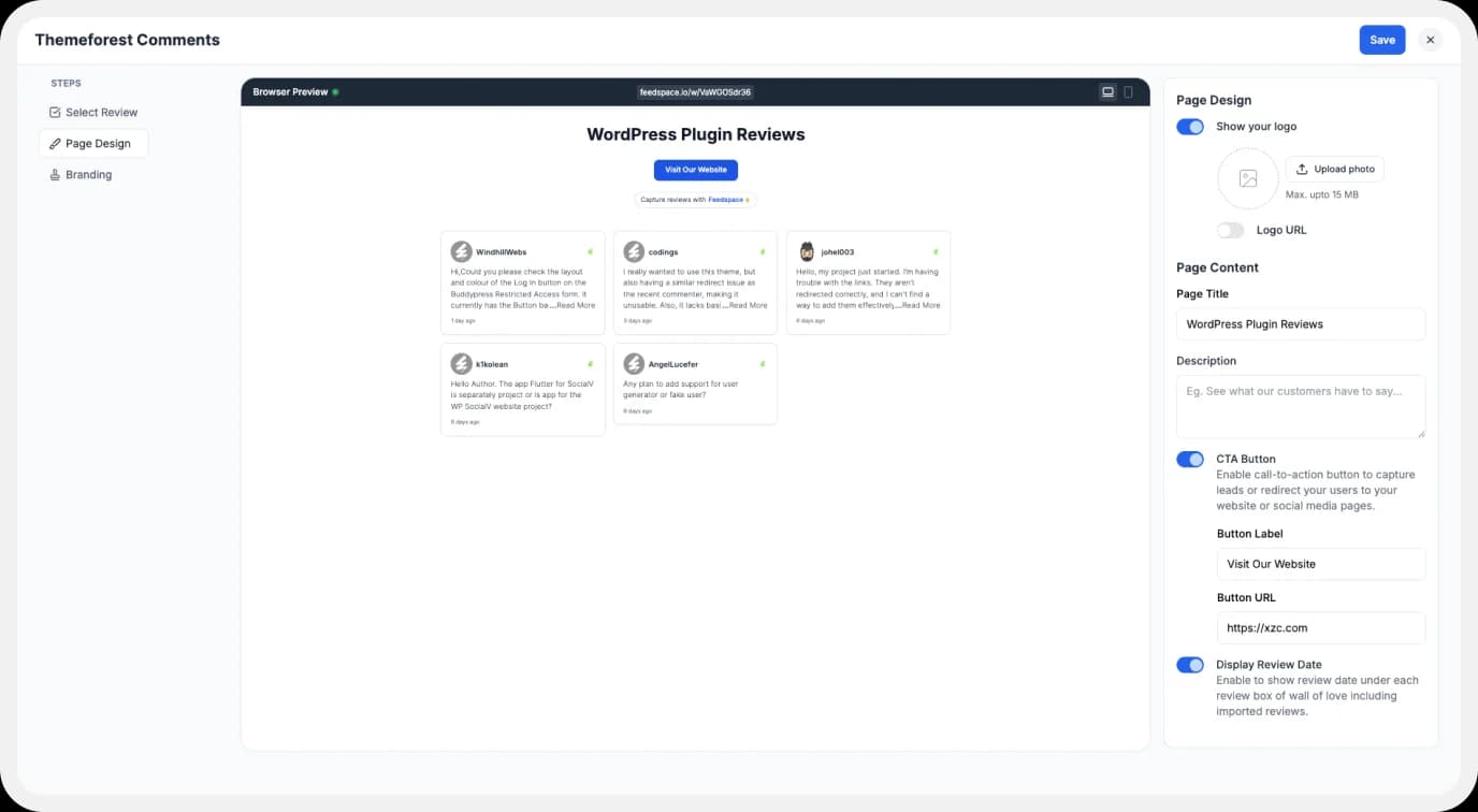 Settings to modify the look of Wall of Love display