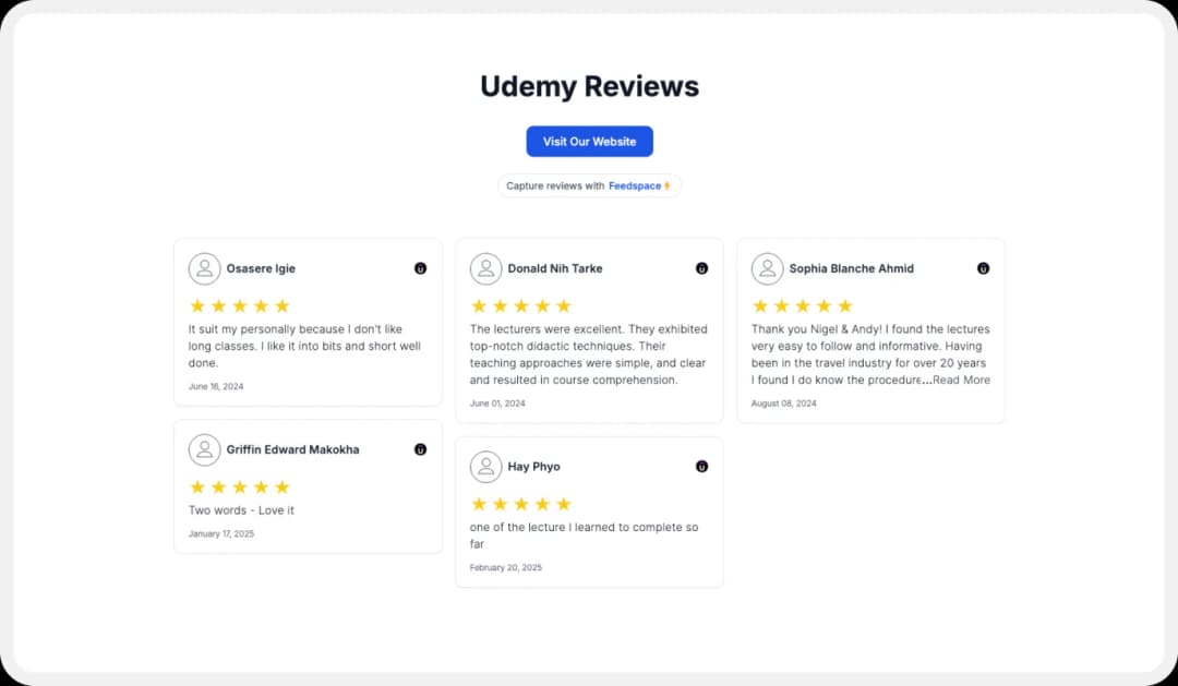 Building Wall of Love with Udemy reviews
