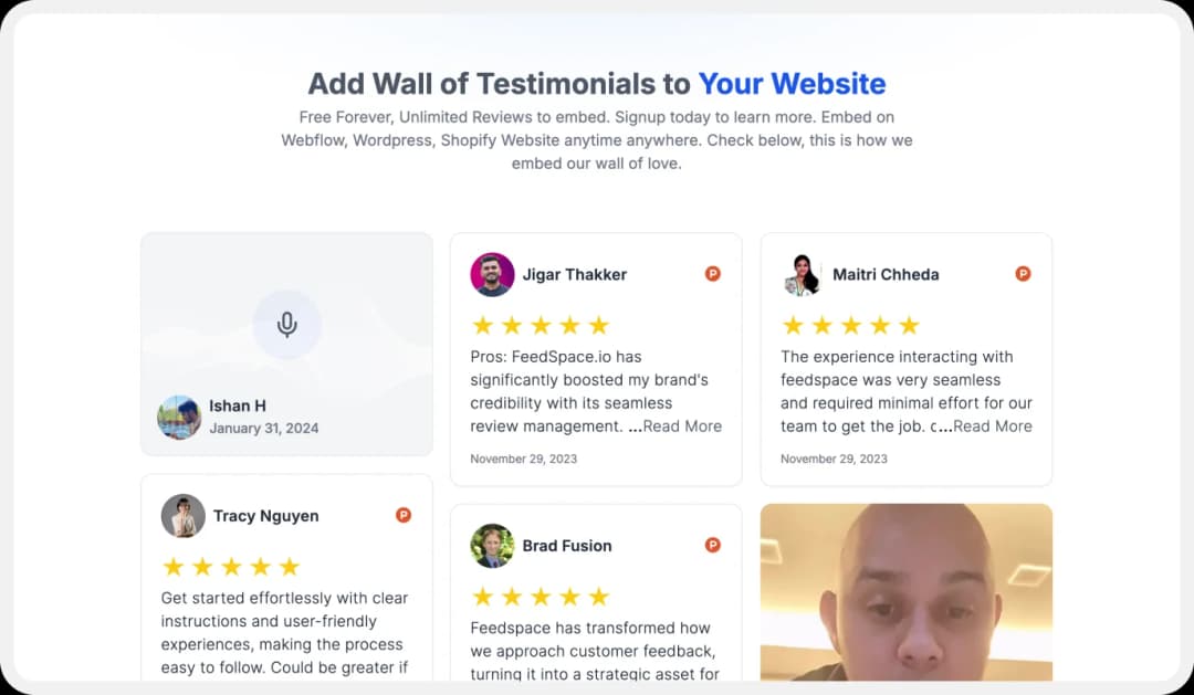 Feedspace wall of testimonials