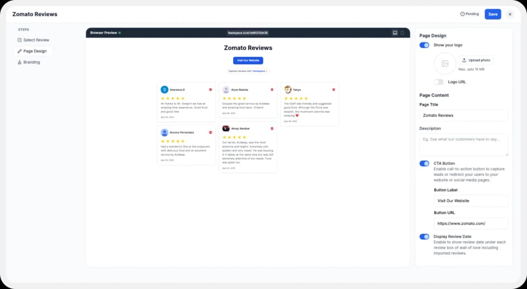Options to customize Wall of Love display