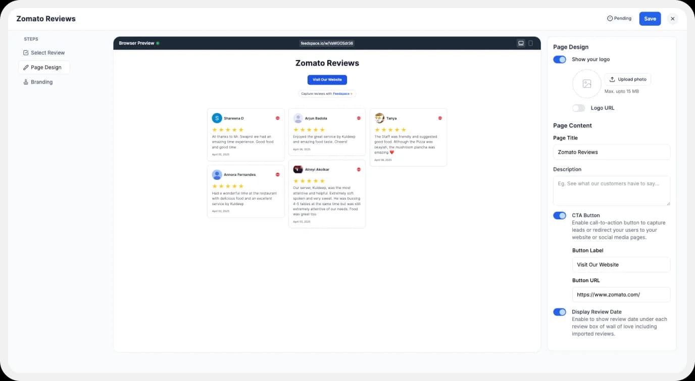 Options to customize Wall of Love display