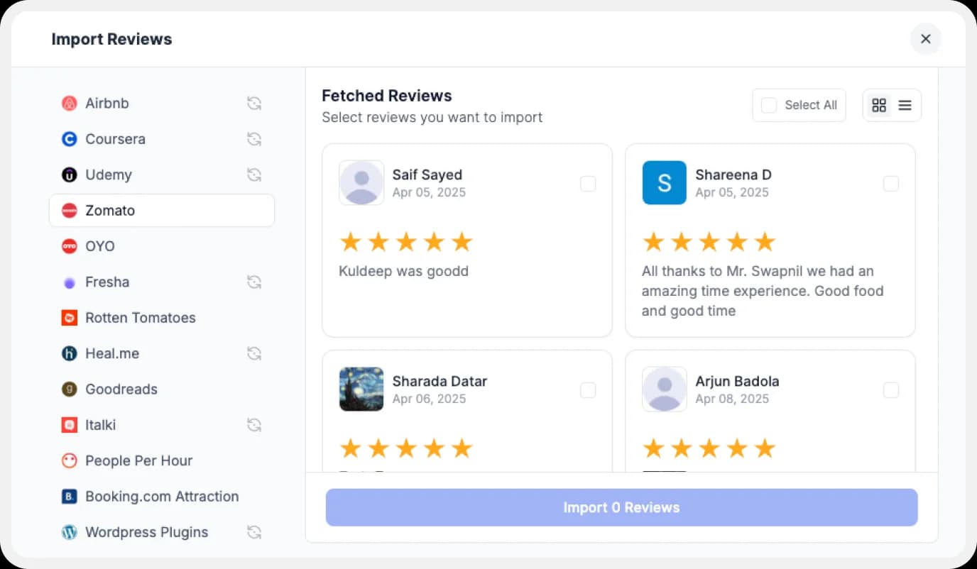 Import Zomato reviews to Feedspace