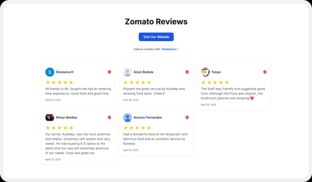Create your Wall of Love with Zomato Reviews