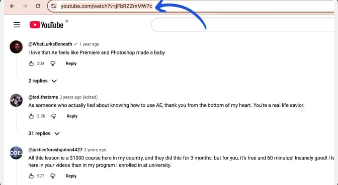 Copy the YouTube video URL from the browser address bar