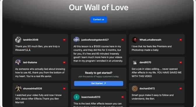 Wall of Love displaying imported YouTube comments