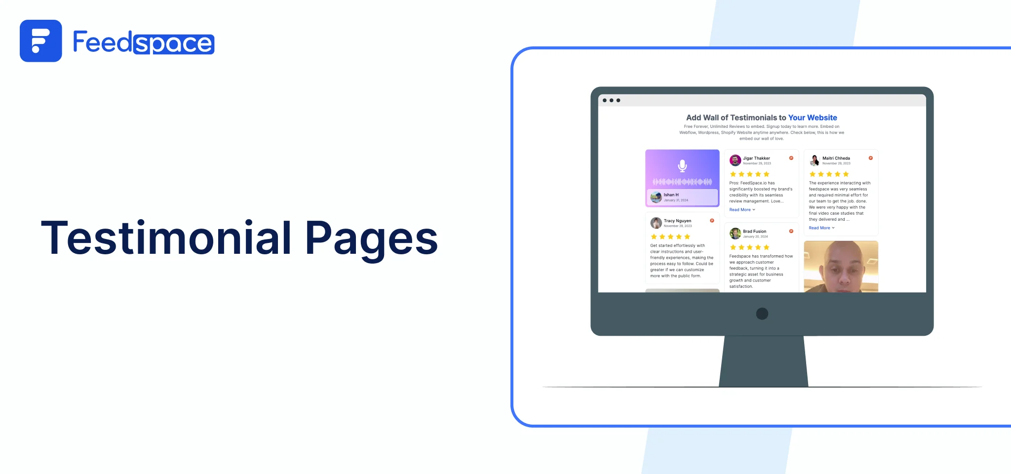 A website testimonial page displaying customer reviews and ratings