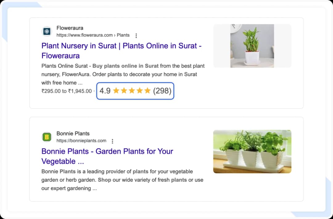 A side-by-side comparison of two businesses; one displaying customer reviews and the other without any reviews.