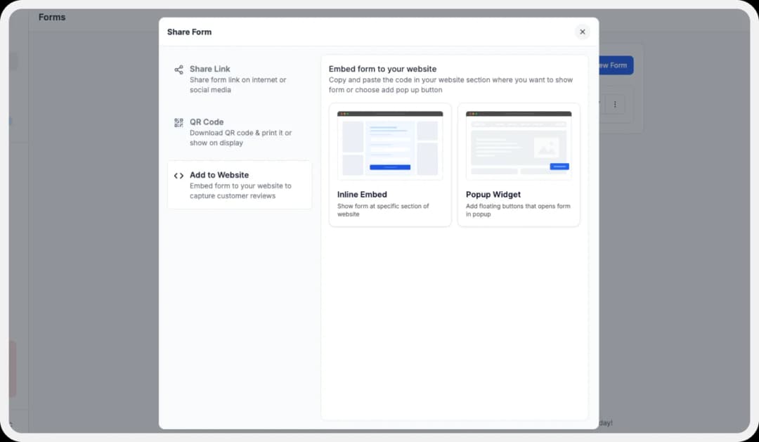Embed review collection form on your website using Feedspace