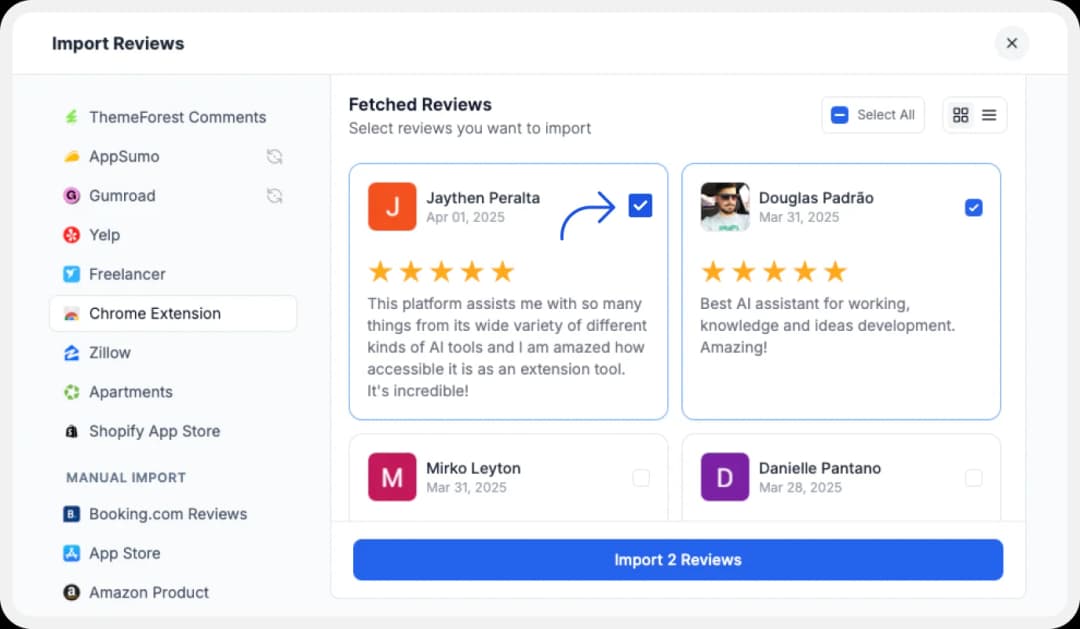 Import Chrome Extension Review to Feedspace