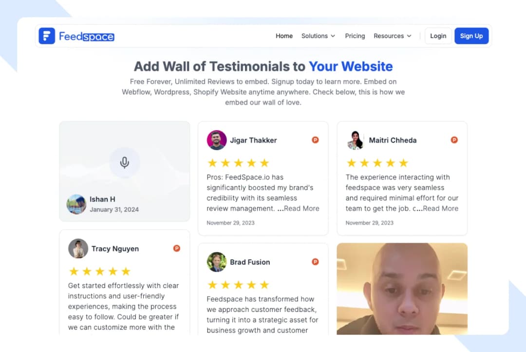 Feedspace wall of testimonials