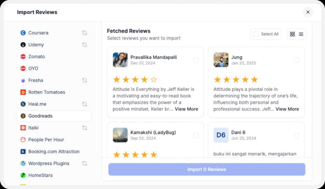 Importing reviews from Goodreads into Feedspace