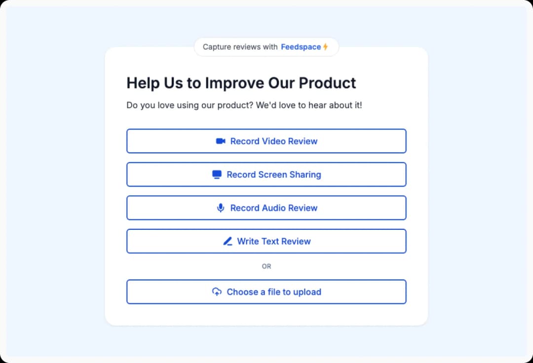 Use Feedspace form to request a testimonial