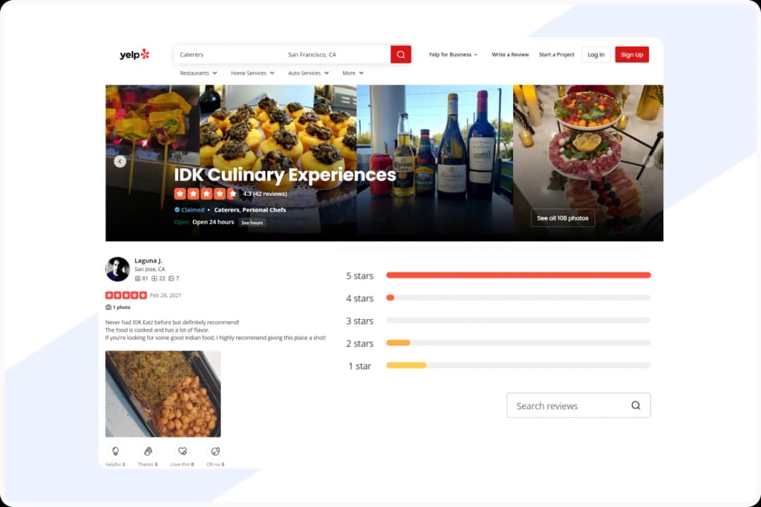 IDK Indian catering Yelp reviews showcasing event services