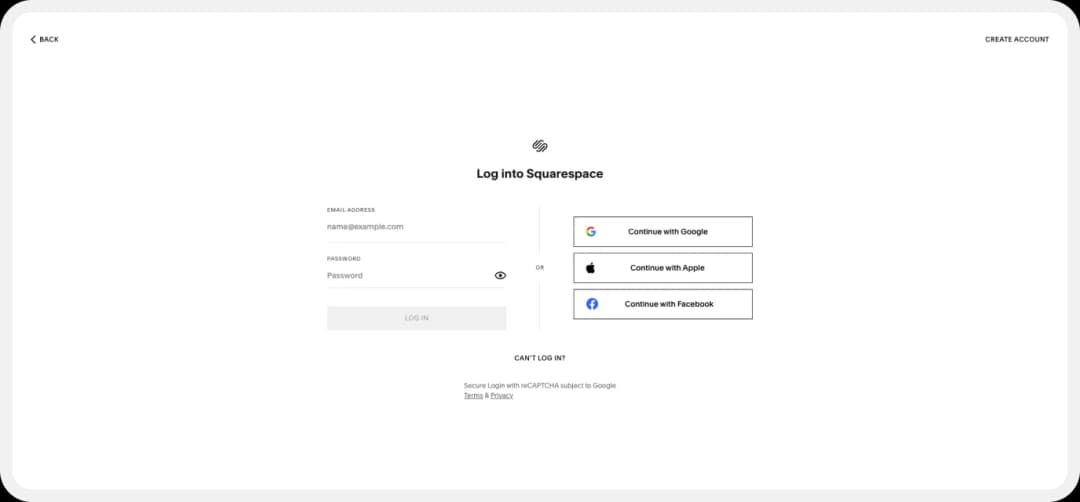 Logging in to the Squarespace dashboard to add Google Reviews