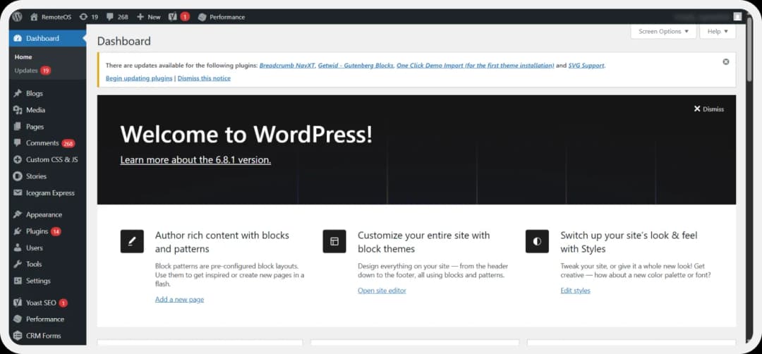 Logging in to the WordPress dashboard to add Google Reviews