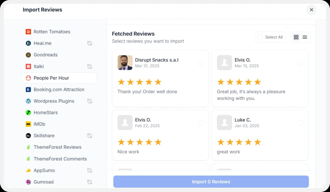 Import PeoplePerHour reviews to Feedspace
