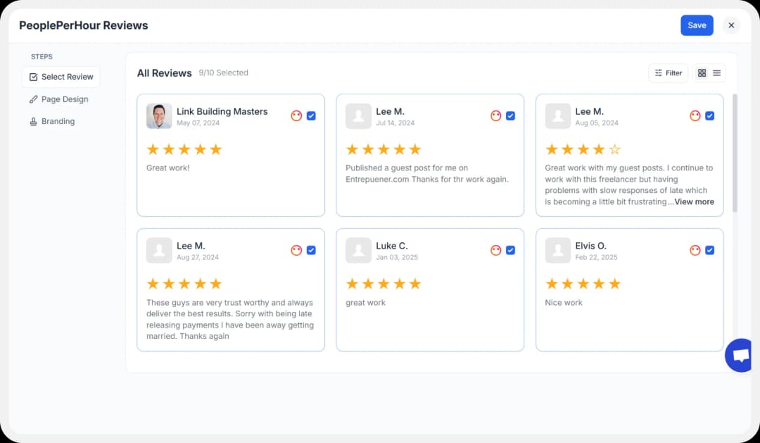 Adding peopleperhour reviews to website with Wall of Love.