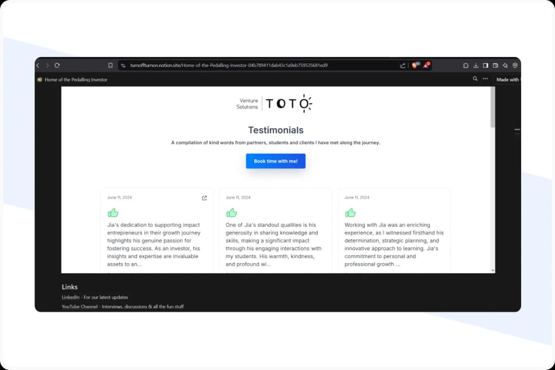 example of testimonials on the website