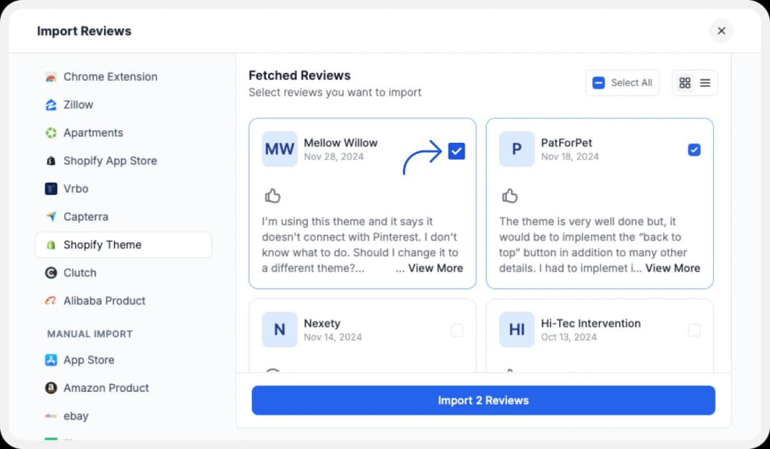Import Shopify Theme Reviews to Feedspace