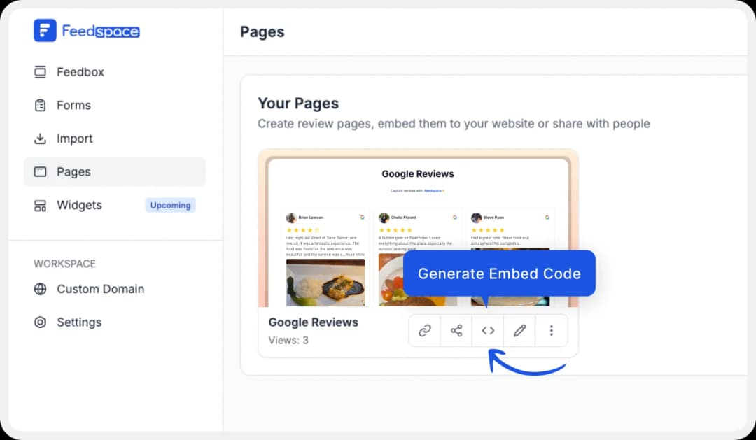 Click on the embed icon to copy the embedded Wall of Love code.