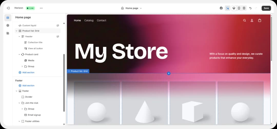 Select section to embed review form in Shopify