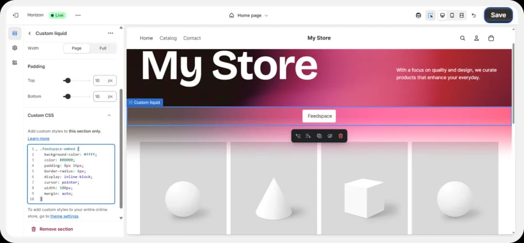 Customize button appearance and save in Shopify