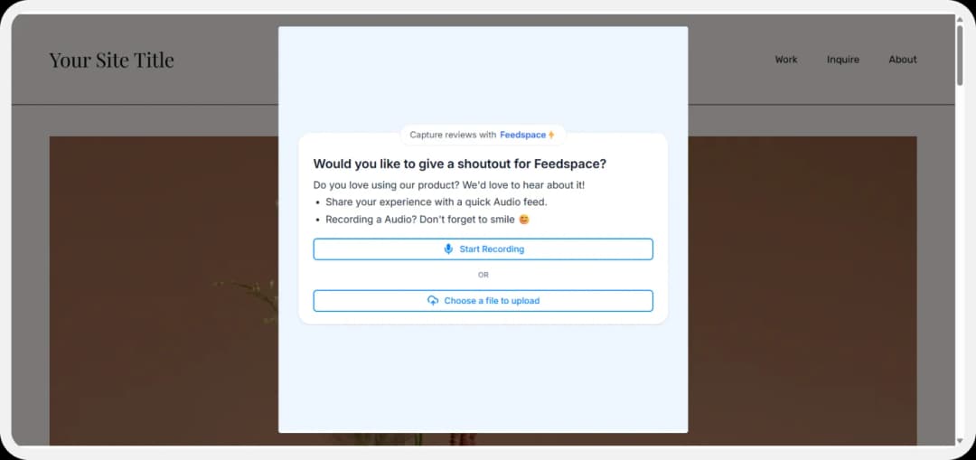 Review form added on Squarespace website using Feedspace