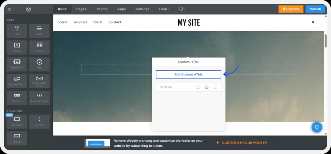 Clicking on Edit Custom HTML to add the review form script