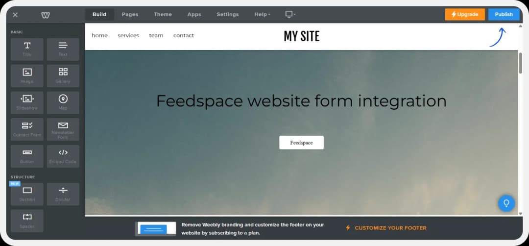 Clicking the publish button to update the Weebly website
