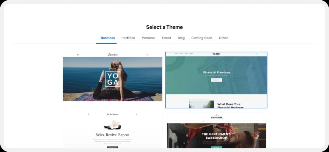 Selecting or editing a theme in Weebly for adding the review form