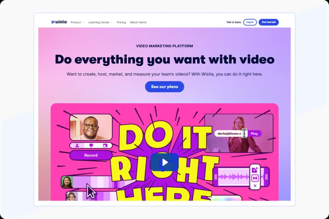 Wistia video hosting platform showcasing business marketing and analytics features
