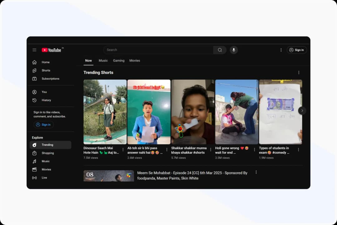 YouTube homepage displaying video hosting and content discovery options