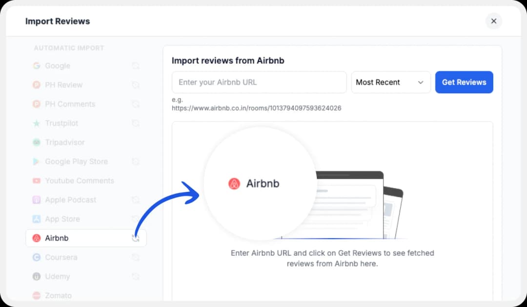 Platforms available for importing reviews to Feedspace