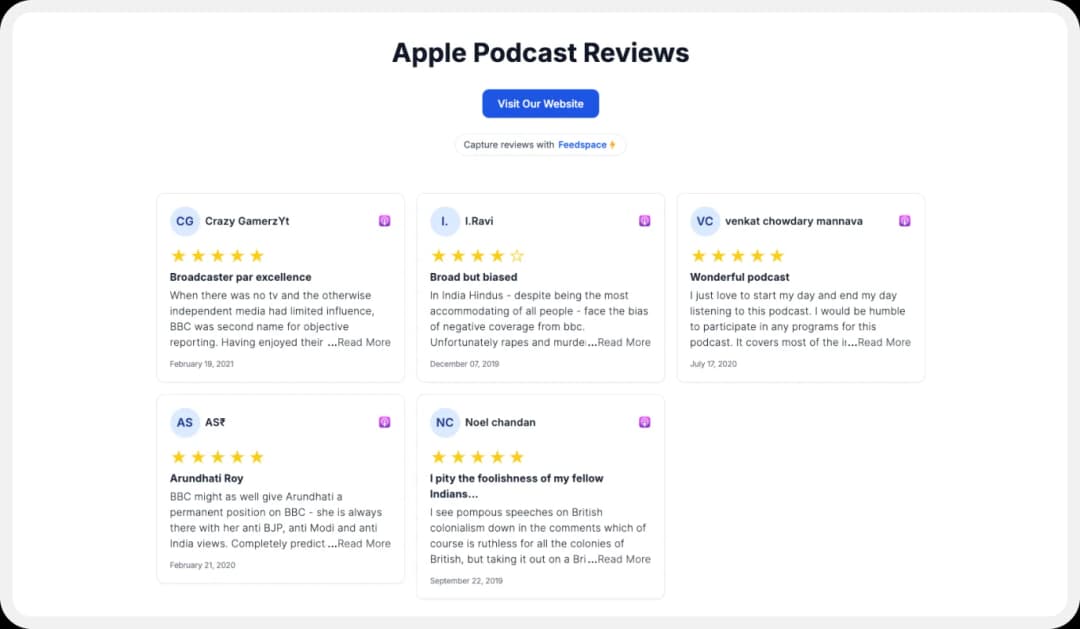 Create Wall of Love with Apple Podcast Reviews