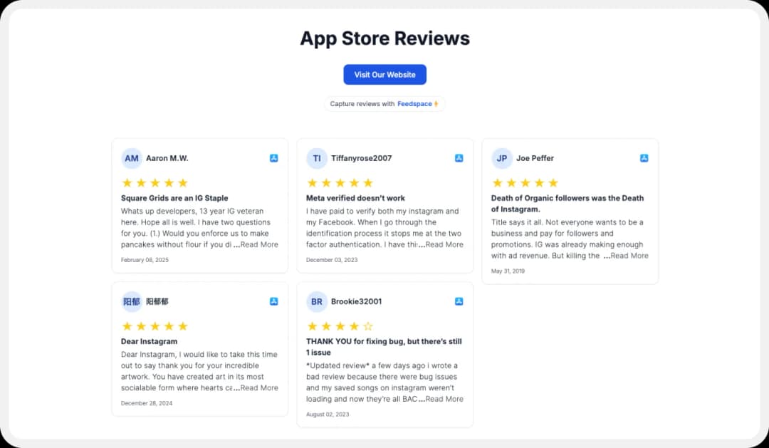 Wall of Love made using App Store Reviews