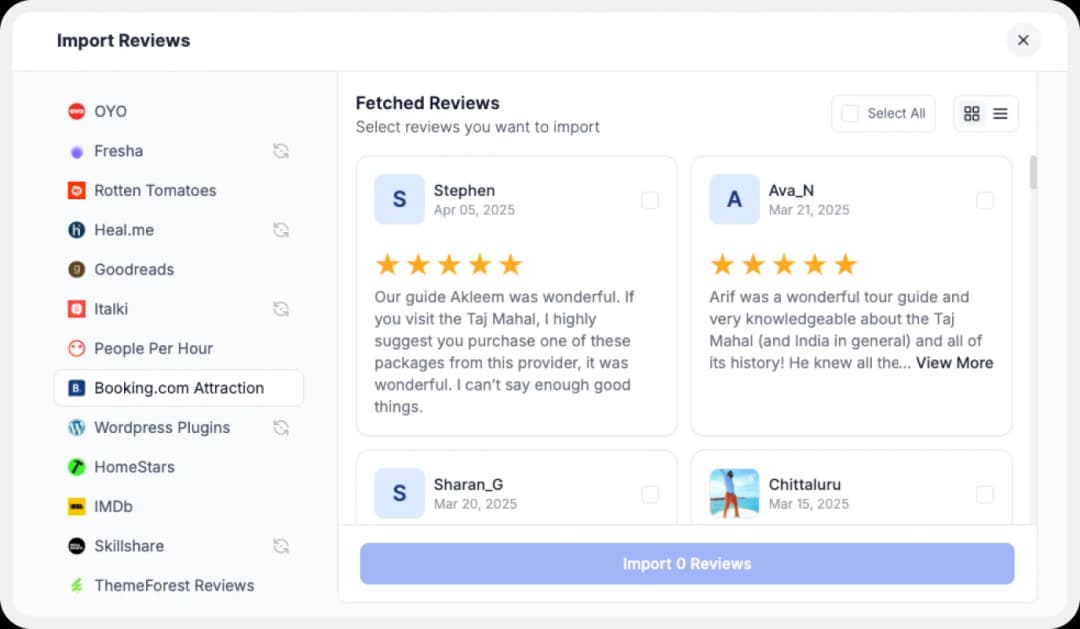 Import booking.com attractions reviews to Feedspace